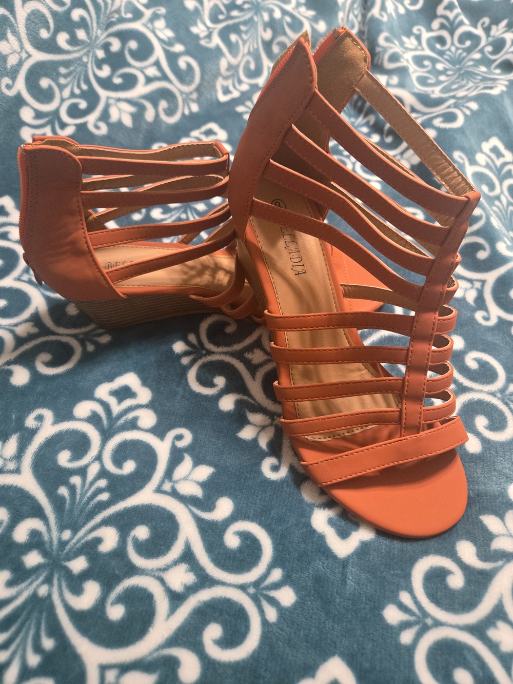 Orange Strappy Wedge Sandals for Women